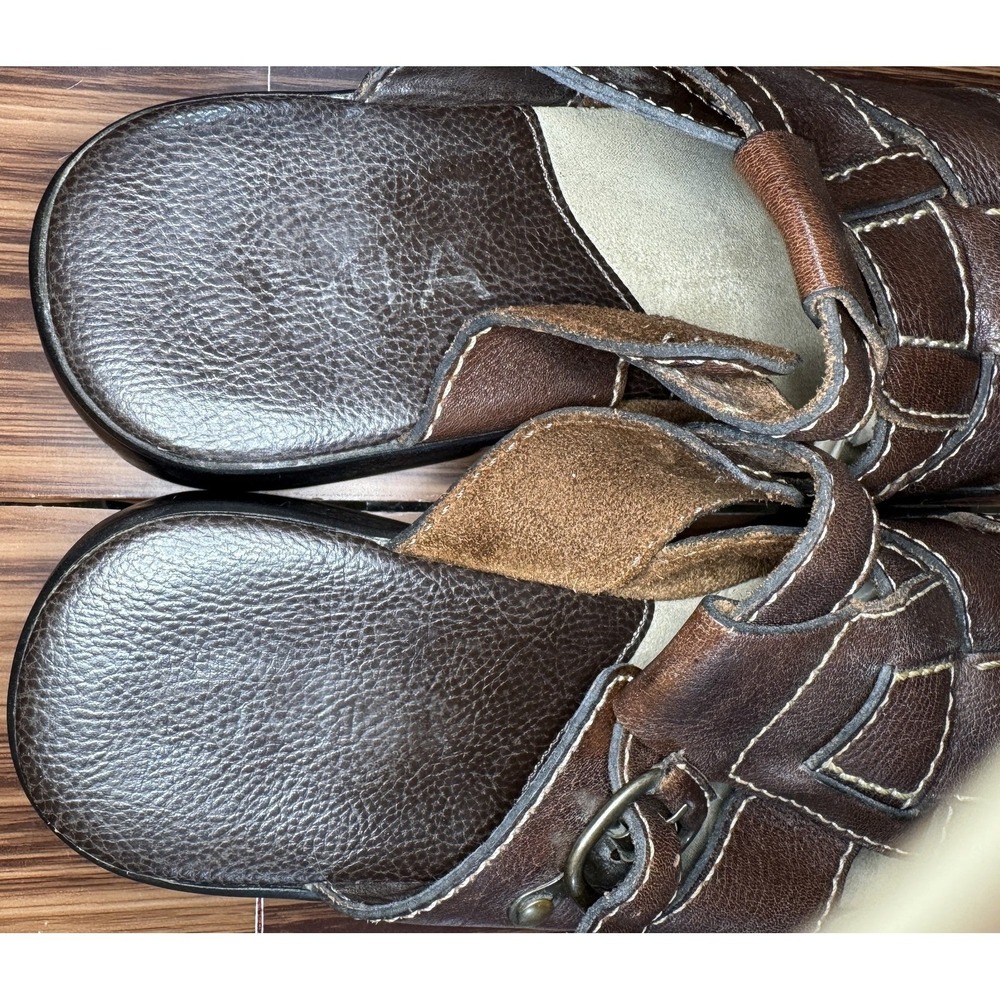 MIA Womens‎ 8.5 Brown Leather Fisherman Clog Sandals Wedge Platform Brazil - Picture 4 of 11